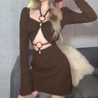 Long-sleeve Strappy Cut-out Mini Sheath Dress