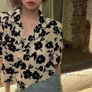 Short-sleeve Flower Print Shirt As Figure - One Size