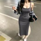 U-neck Midi Tank Dress / Plaid Shirt