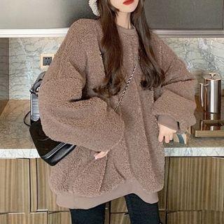 Plain Crewneck Long-sleeve Fleece Sweatshirt