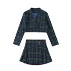 Plaid Crop Blazer / Pleated Skirt