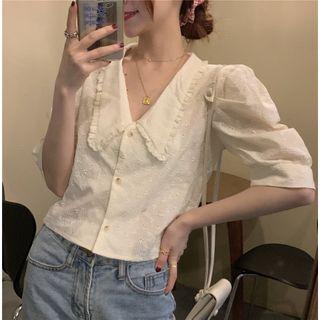 Puff-sleeve Sailor Collar Top Almond - One Size