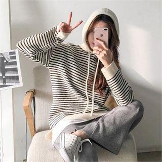 Dip-back Striped Knit Hoodie