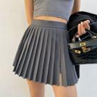 High-waist Plain Pleated Split A-line Mini Skirt