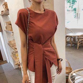 Cap-sleeve Tie-front Blouse