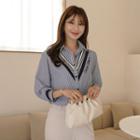 Letter-embroidered Contrast-trim Striped Shirt