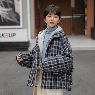 Mock Two-piece Plaid Padded Jacket