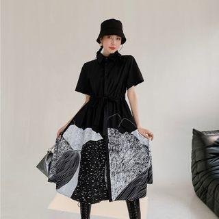 Short-sleeve Print Midi A-line Dress / Skirt