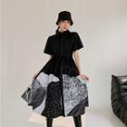Short-sleeve Print Midi A-line Dress / Skirt