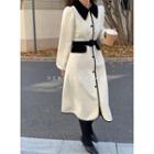 Contrast Collar Midi Quilted Coat