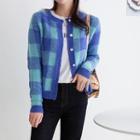 Round-neck Checked Wool Blend Cardigan