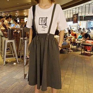 Plain Midi Suspender Skirt