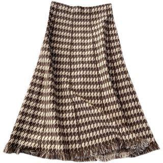 Fray Hem Houndstooth Knit Midi A-line Skirt