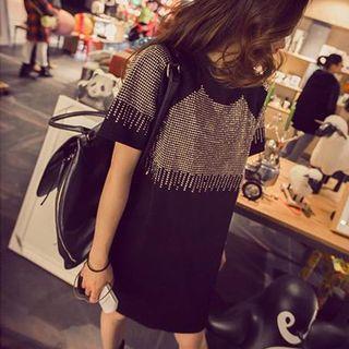Rhinestone Short-sleeve T-shirt Dress