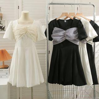 Mesh-panel Square-neck Midi Dress