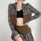 Set: Plaid Paneled Long Sleeve Button-through Jacket + Miniskirt