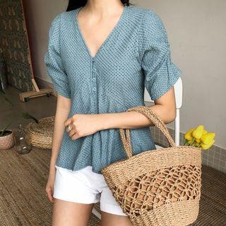 Drawstring-sleeve A-line Top