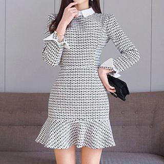 Set: Patterned Tweed Top + Ruffle Hem Pencil Skirt