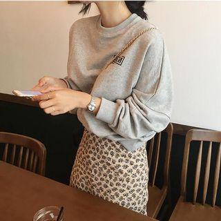 Letter Print Long Sleeve Loose Top Gray - One Size