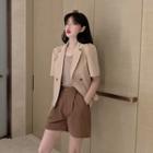 Plain Short-sleeve Blazer / Plain Strap Top / High-waist Wide-leg Shorts