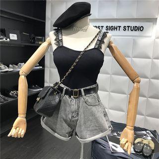 Lettering Strap Camisole Top Black - One Size