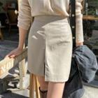 Invert-pleat Faux-leather Miniskirt