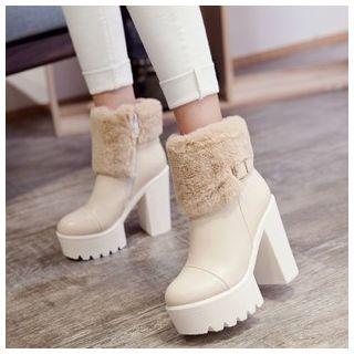 Fleece-lined Block Heel Short Boots