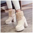 Fleece-lined Block Heel Short Boots