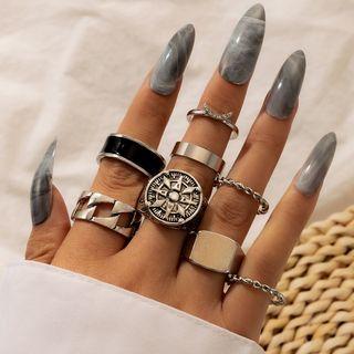 Set Of 8: Rhinestone / Alloy Ring (assorted Designs) 10017 - Silver - One Size