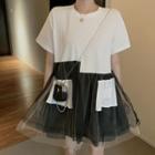 Short-sleeve Irregular Mesh A-line Mini Dress