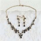 Set: Wedding Dangle Earring Necklace + Dangle Earring 1 Pc - Necklace / 1 Pair - Earring - Black & Gold - One Size