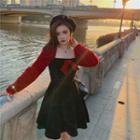 Long-sleeve Bow-front Mini A-line Dress Black - One Size