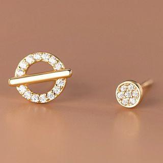 Rhinestone Asymmetrical Sterling Silver Earring