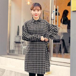 Wrap-front Checked Shirtdress