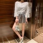 Sequined Fringed Trim Sweater / A-line Skirt