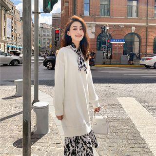 Mock Two-piece Panel Knit Midi A-line Dress