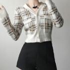 Plaid Button-up Cropped Cardigan