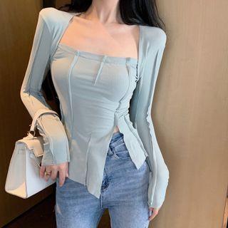 Long-sleeve Slit Asymmetrical Top