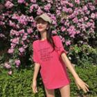 Lettering Short-sleeve T-shirt Rose Pink - Top - One Size