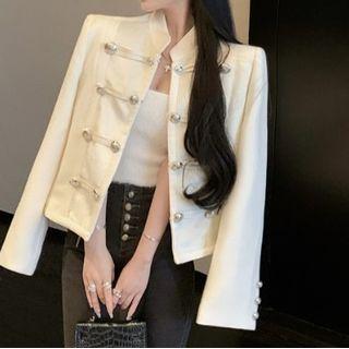 Stand-collar Velvet Button Jacket