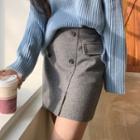Flap Double-button Wrap Miniskirt