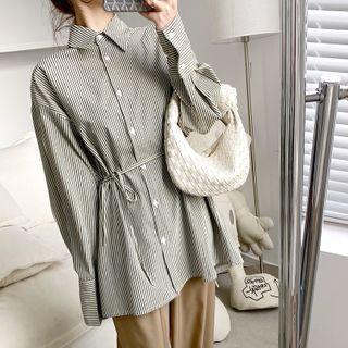 Drawstring-cuff Striped Blouse