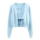 Set: Knit Cropped Camisole Top + Plain Cardigan