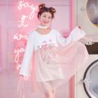 Long-sleeve Flamingo Print Mesh Dress
