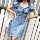 Short-sleeve Polka Dot Lace-up A-line Mini Dress
