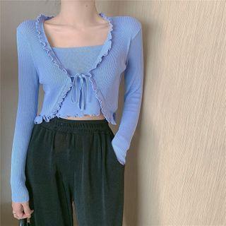 Lettuce Edge Mock Two-piece Cropped Knit Top