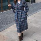 Plaid Double-breasted Midi Trench Jacket