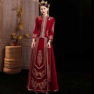 Embroidered Chinese Traditional Wedding Gown / Maxi Cape