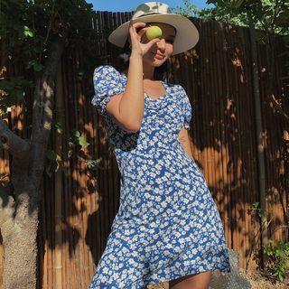 Side-slit Floral Mini Dress
