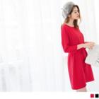 3/4 Sleeve Round Neck Tie-waist A-line Dress